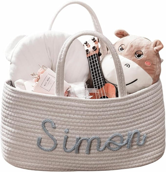 JUPPE Custom Baby Shower Basket, Personzlized Basket with Baby Name, Baby Boy Girl Storage Organizer Cotton Rope Nursery Decor Newborn Gift (style 1) (Style 2)