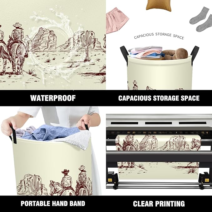 Western Desert Cowboy Baby Laundry Hamper,kids laundry Basket,Waterproof Storage Bin for Bedroom,Clothes Organizer Basket,Toys Box,Room Decor