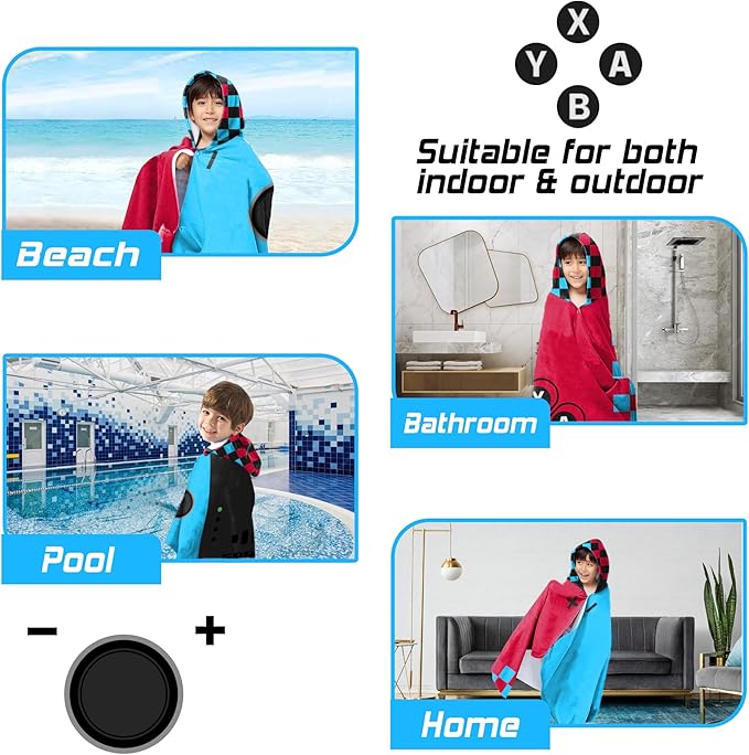 Hooded Towels for Kids -Toddler Beach Towel- Super Absorbent & Quick Dry 100% Cotton 35x60 Inch - to Kid Ages 3-12-Video Game/Gaming Pattern Design