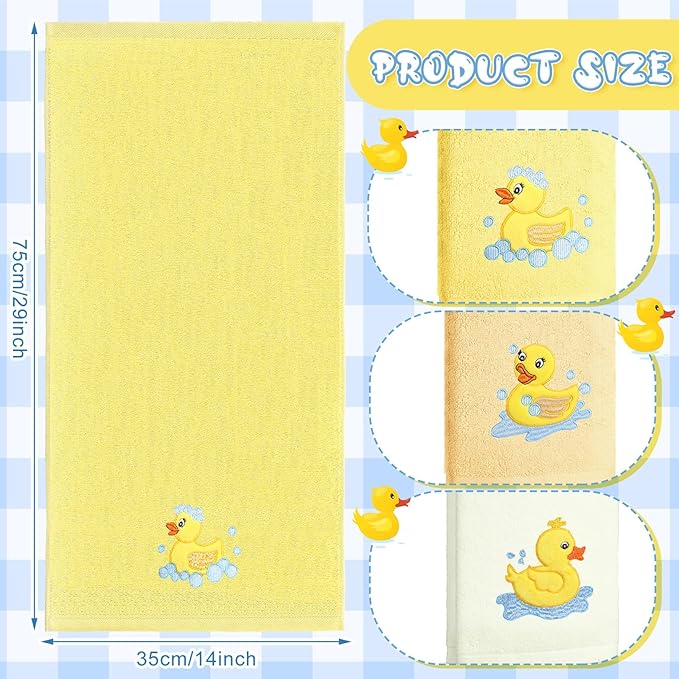 3 Pack Rubber Ducky Coastal Hand Towels for Bathroom 100% Cotton Embroidered Bathroom Towels 13.78 x 29.53 Inch Beach Hand Towels Soft Absorbent Cotton Towel (Yellow, Duck)