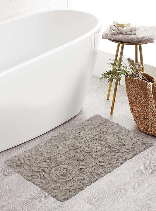 Home Weavers Bell Flower Collection 100% Cotton Tufted Bath Rugs, Extra Soft and Absorbent Bath Rugs, Non-Slip Bath Mats, Machine Washable, Bath Mats for Bathroom Floor, 21"x34" Rectangle, Linen