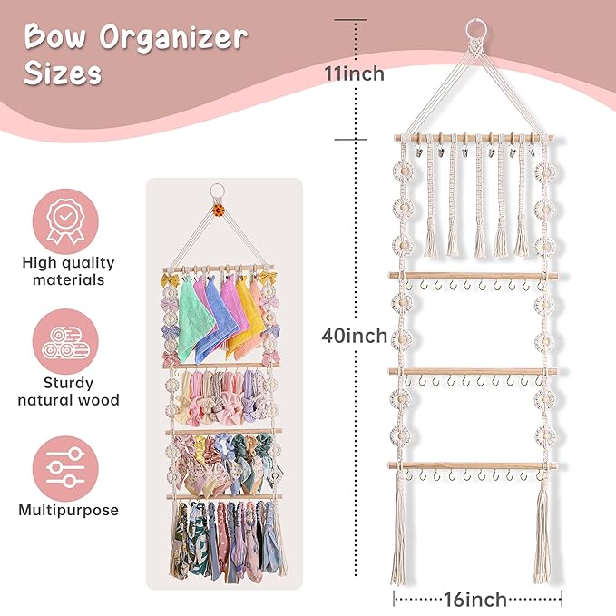 Bows Organizer for Girls, Hair Bow Organizers, Bow Hanger for Girls, baby girls' headband, Toddler Hair Accessory Organizer