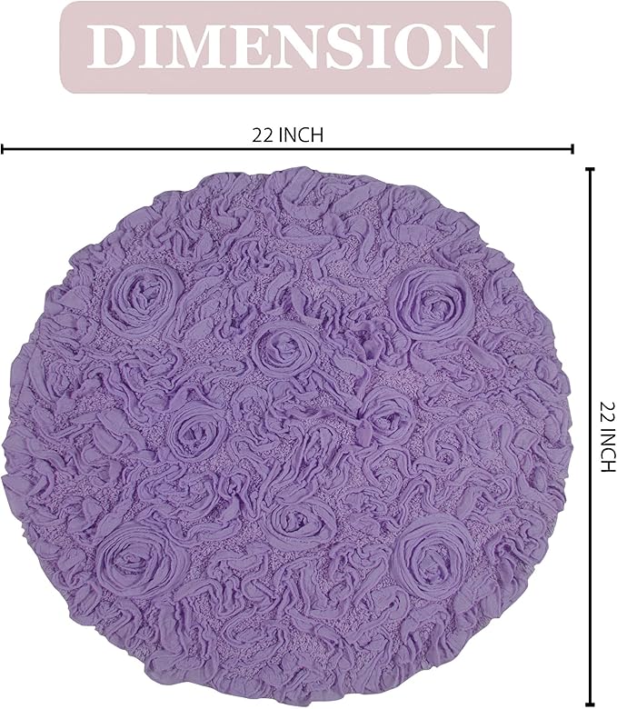 Home Weavers Bell Flower Collection 100% Cotton Tufted Bath Rugs, Extra Soft and Absorbent Bath Rugs, Non-Slip Bath Mats, Machine Washable, Bath Mats for Bathroom Floor and Tub, 22" Round, Purple