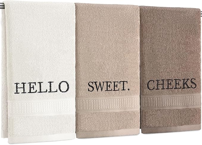 3 Pcs Hello Sweet Cheeks Hand Towels Farmhouse Decorative Embroidered Bathroom Hand Towels Rustic 100% Cotton Hand Towels Set for Boho Bathroom Kitchen Decor