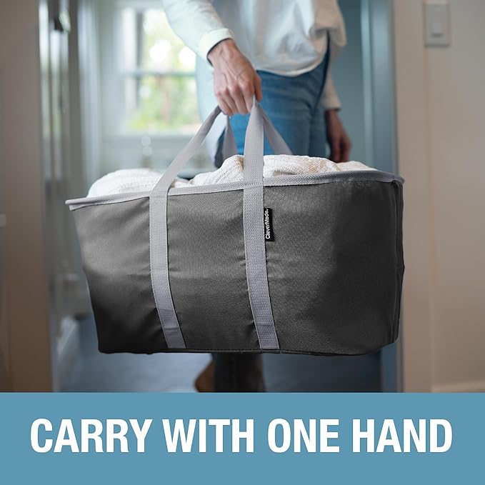 CleverMade Collapsible Laundry Tote 2-Pack (50L) – Foldable Carry-All Storage Bin for Laundry, Car Trunk, RV, Dorm & Home Organization - Charcoal