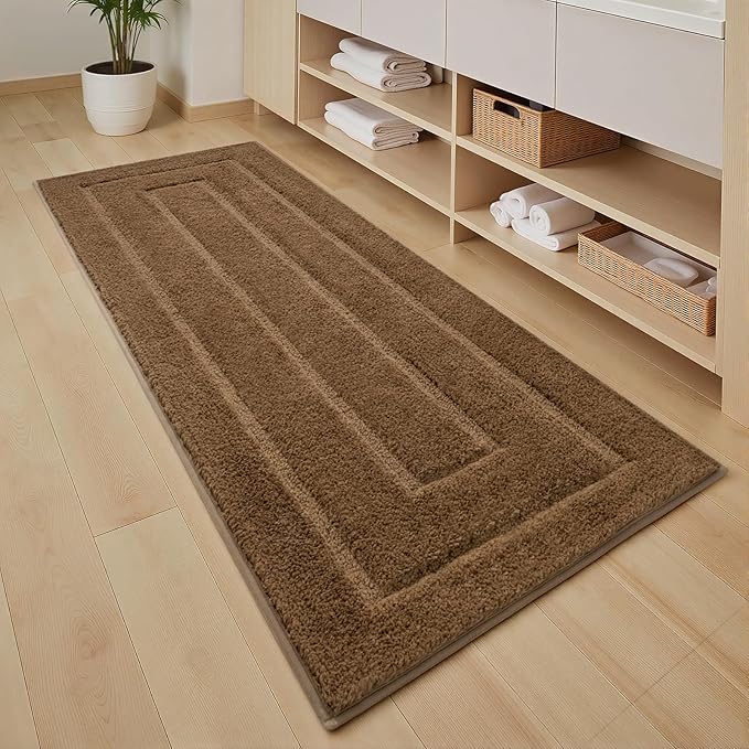 HOMORE Bathroom Runner Rug 24x60 Inch, Thick Soft and Absorbent Microfiber Bath Runner Rug, TPR Backing Non Slip Bath Mat, Washable Plush Bath Rug for Bathroom Floor Shower Tub Sink, Light Brown