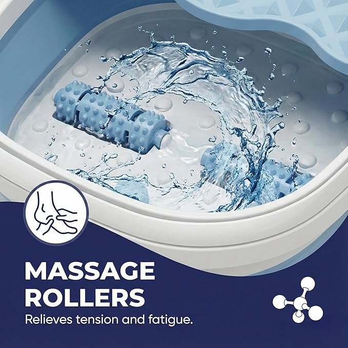 Vital Vibes Collapsible Foot Spa Bath Massager – Large Foot Soaking Tub with Heat Cover & Rollers – Professional Pedicure Kit for Callus Removal, Pain Relief & Soaking – Includes Epsom Salt