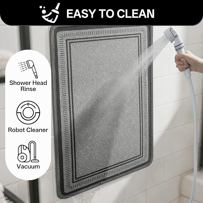 20"×31" Non Slip Bath Mat with Rubber Backing, Absorbent Quick Dry Bath Mats Washable, Low Pile Bathroom Rugs Fit Under Door for Bathroom Floor, Shower and Sink, Grey