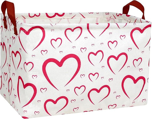 Large Valentine's Day Basket Heart Shaped Storage Bin for Gifts Collapsible Organizer Room Decor (Open Mouth Love)