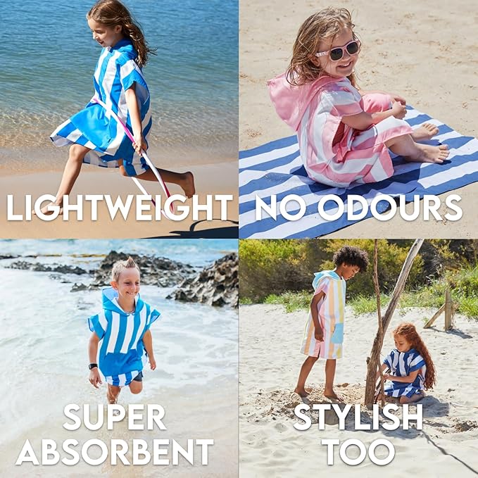 Dock & Bay Poncho with Hood - for Kids - Super Absorbent, Quick Dry - Includes Bag - Cabana Light - Malibu Pink, Small (Age 4-7)
