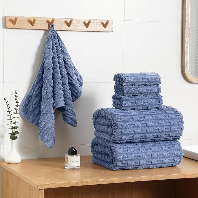 30X60 Inches Extra Large Bath Towels Sets of 6 for Bathroom Super Soft Quick Dry 2 Bath Towels 2 Hand Towels 2 Washcloth Towels Microfiber Shower (Light Blue, 6 Piece)
