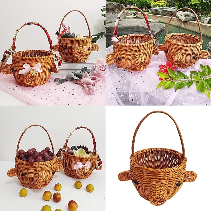 Unique Piggy Cartoon Storage Container Handmade Piggy Basket Imitation Rattan Weave for Home Decoration and Storage Straw Woven Basket