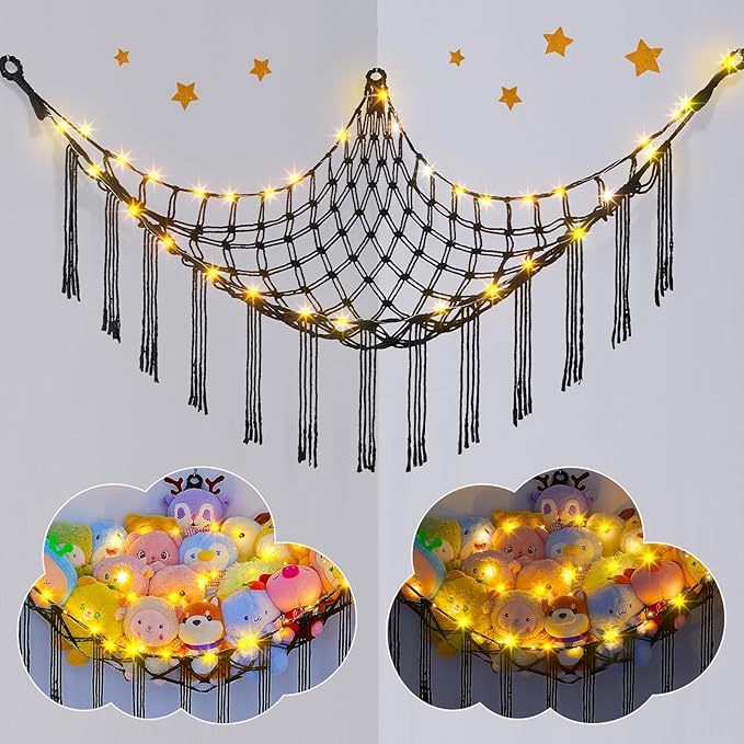 Unicorn Castle Stuffed Animals Hammock Net Toy Storage Organizer, Stuffed Animals Storage Toy Holder Boho Macrame Hanging for Nursery Room Decor