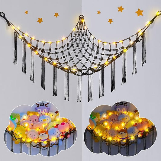 Unicorn Castle Stuffed Animals Hammock Net Toy Storage Organizer, Stuffed Animals Storage Toy Holder Boho Macrame Hanging for Nursery Room Decor