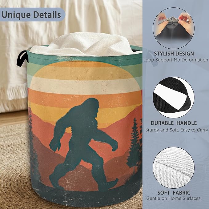Retro Big Foot Laundry Basket,Oxford Cloth Laundry Hamper with Handle Foldable Portable Clothes Storage Basket for Bathroom Bedroom Dorm Room 16" x 20.8"