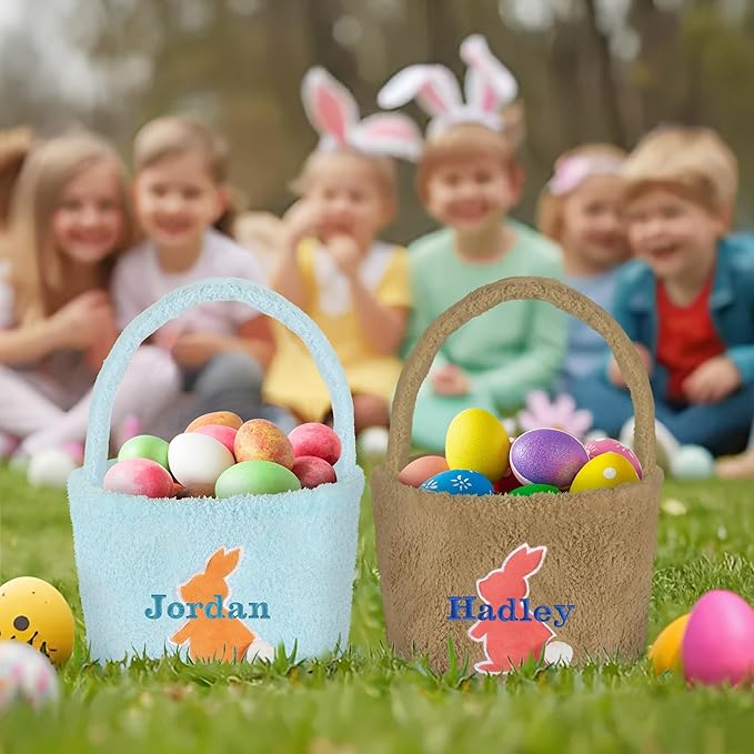 Easter Basket for Kids, VAPCUFF Easter Bunny Basket, Personalized Easter Baskets, Easter Basket with Name - - Brown Basket Orange Bunny