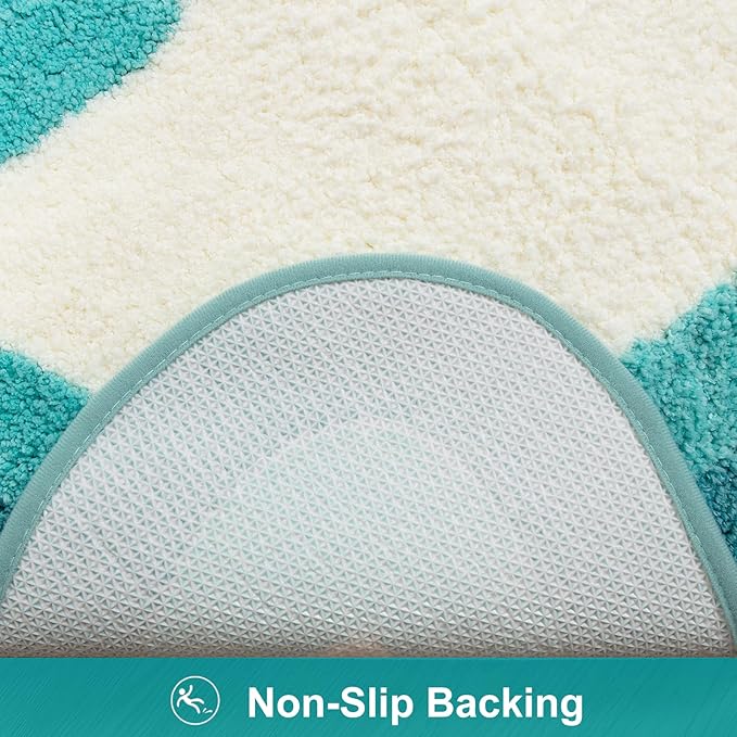 HAOCOO Aqua Blue Gradient Scalloped Runner Rug, 24x59 Inch Irregular Shape Bath Rug,Washable Absorbent Bathroom Runner Rug for Bedroom Bathtub Sink Shower
