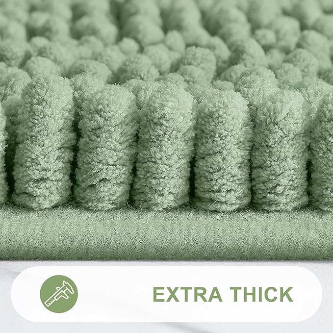 Grandaily Chenille Striped Bathroom Rugs 24x16, Extra Thick and Absorbent Bath Mats, Non-Slip Soft Plush Shaggy Shower Carpet, Machine Wash Dry, Bath Rug for Bathroom, (Small, Grayish Green)