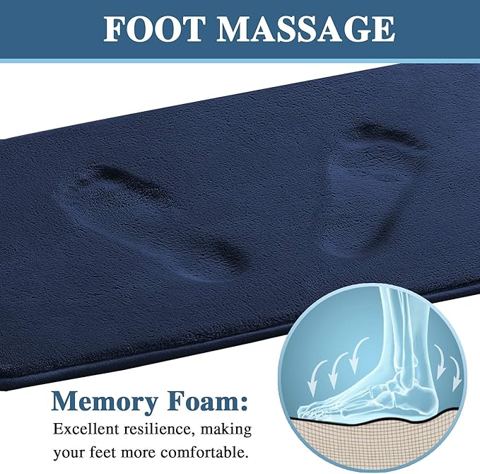 H.VERSAILTEX Bath Mat Memory Foam Set Bathroom Rug Set Flannel Velvety Bath Mat Luxury Extra Soft and Absorbent Non Slip Rugs for Bathroom/Bedroom Washable(Curved Set 24"x 36" Plus 20"x 24"U, Navy)
