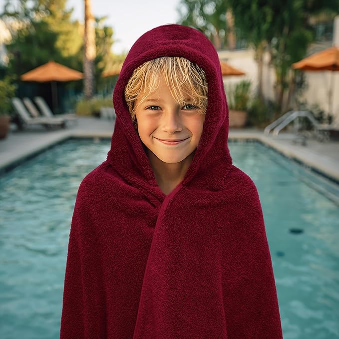 ORIGINAL KIDS Hooded Bath Towel Wrap - Ultra Soft 100% Cotton Terry Large Oversized Hooded Kids Towel - Toddler Big Kid Shower Pool Beach Towel - Absorbent Quick Dry Easy Care - 30 x 54 - Burgundy