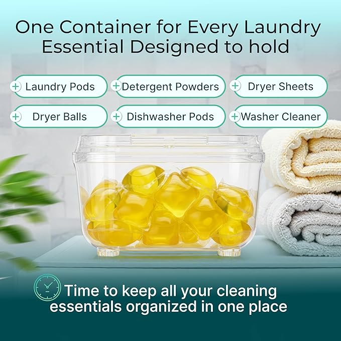 Skywin TidyFriend XL Laundry Pods Container with Lift Up Lid, 15" x 8.7" x 5.3" (Holds 150-200 Pods), Airtight Storage Keeps Pods Fresh, Laundry Detergent Container & Dishwasher Pod Holder (Clear)