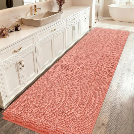 ACCUMTEK Striped Coral Bathroom Rug Mat 48"x20" Ultra Soft, Non Slip Chenille Bath Rugs, Absorbent Plush Shaggy Bath Mats for Bathroom, Bedroom, Kitchen, Shower, Tub