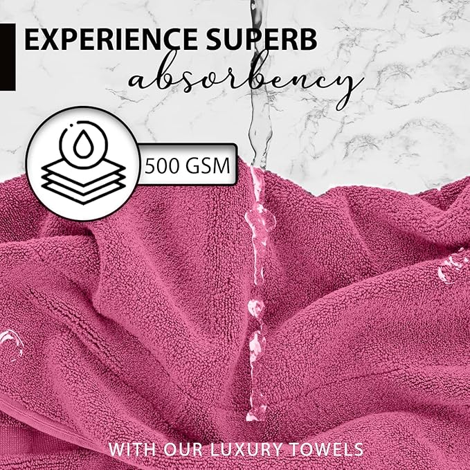 100% Cotton Bath Towels, 24x48 Pack of 6 Towels, Quick Dry, Highly Absorbent, Soft Feel Towel, Gym, Spa, Bathroom, Shower, Pool, Luxury Soft Towels (Pink, 24x48-6 Pack)