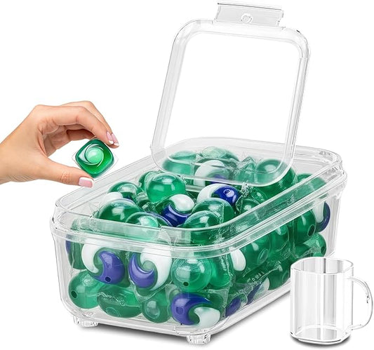 Skywin TidyFriend XL Laundry Pods Container with Lift Up Lid, 15" x 8.7" x 5.3" (Holds 150-200 Pods), Airtight Storage Keeps Pods Fresh, Laundry Detergent Container & Dishwasher Pod Holder (Clear)