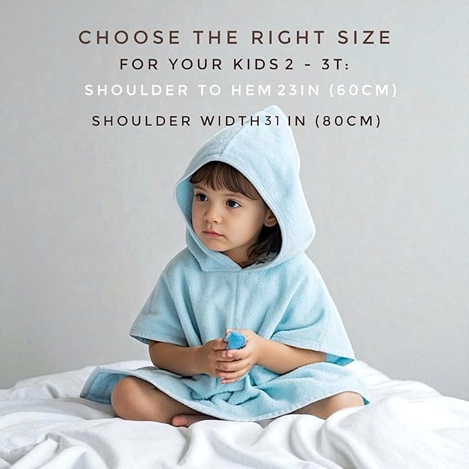 Hooded Poncho Towel for Toddler Boy & Girl - 100% Soft Organic Cotton, Absorbent, Breathable, Lightweight. Ideal for Bath, Pool, Beach Size 2-3T (Soft Lilac, 2-3T)
