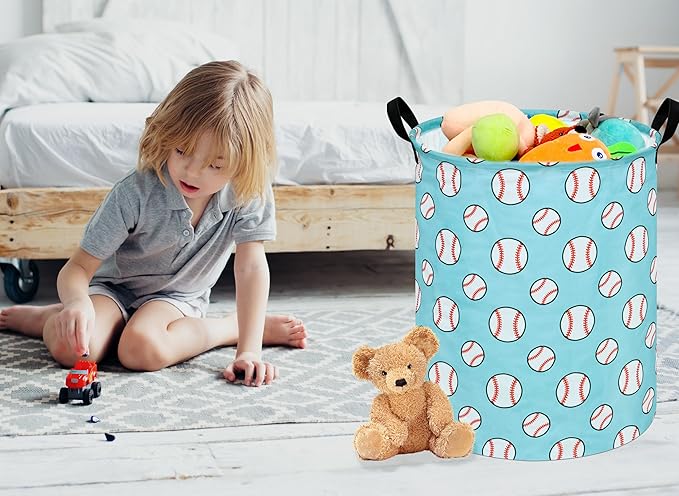 19.7" Round Kids Laundry Basket Gift Basket Storage Laundry Hamper Laundry Basket Baby Toys Nursery Bin with Handles,Storage Basket for Kids Room Bedroom Decor(Baseball)