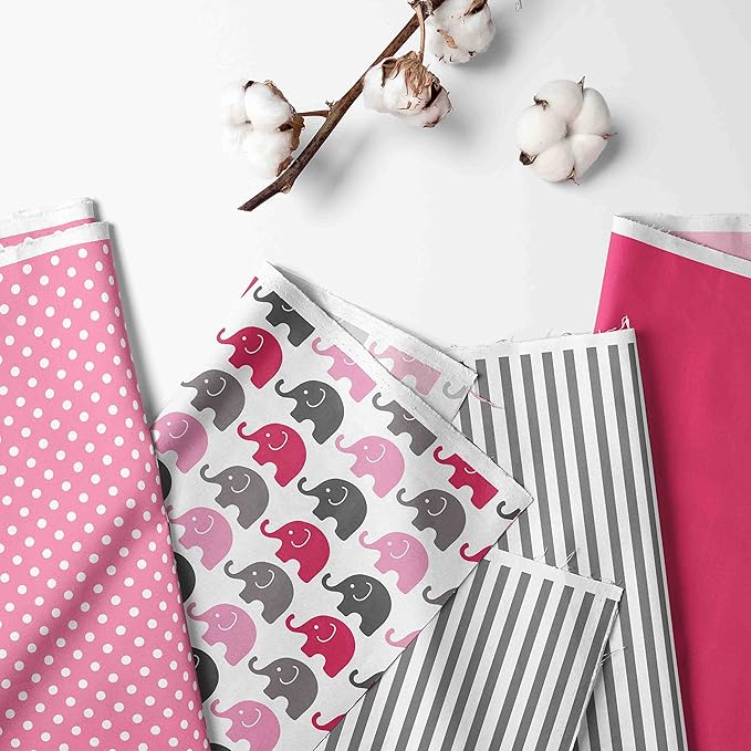 Bacati Elephants Girls Nursery Fabric Storage Caddy with Handles, Pink/Grey