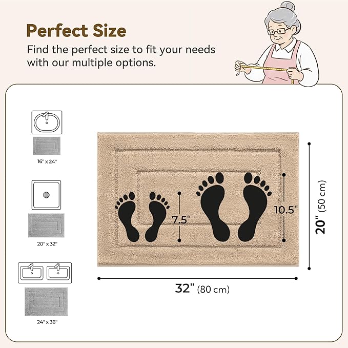 GRANNY SAYS Bathroom Rugs Non Slip, 20" x 32", Bath Rugs for Bathroom Washable, Bath Mats for Bath Floor, Microfiber Bath Mat for Tub, Absorbent Bath Rugs for Bath, Khaki