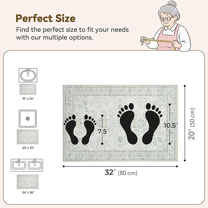 GRANNY SAYS Boho Bathroom Rugs 32" x 20" Non-Slip, Quick Dry & Washable, Vintage Bath Rug, Distressed Farmhouse Plush Velvet Small Bath Mat, Absorbent for Shower Toilet Sink, Pet Friendly-2'x3'