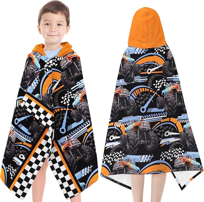 Hooded Poncho Towels for Kids - Ultra Soft 100% Cotton Truck Toddler Hood Bath Towels/Pool Terry Towel Beach Poncho Wrap Absorbent Cute Bath & Swim Wrap Gift for Boys & Girls 3-10 Years - Black