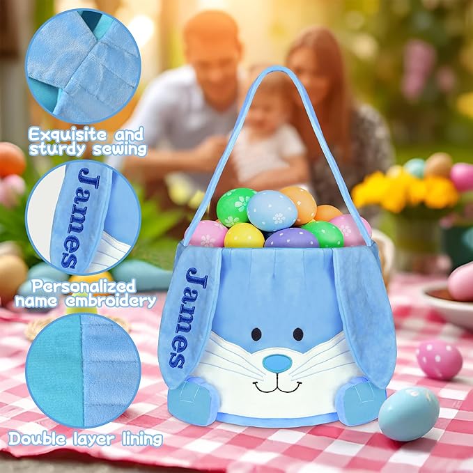 Personalized Easter Basket, PEMIRSAYO Easter Baskets for Kids, Bunny Easter Basket, Easter Egg Hunt Basket, Idea Easter Gifts, Easter Egg Basket - Blue