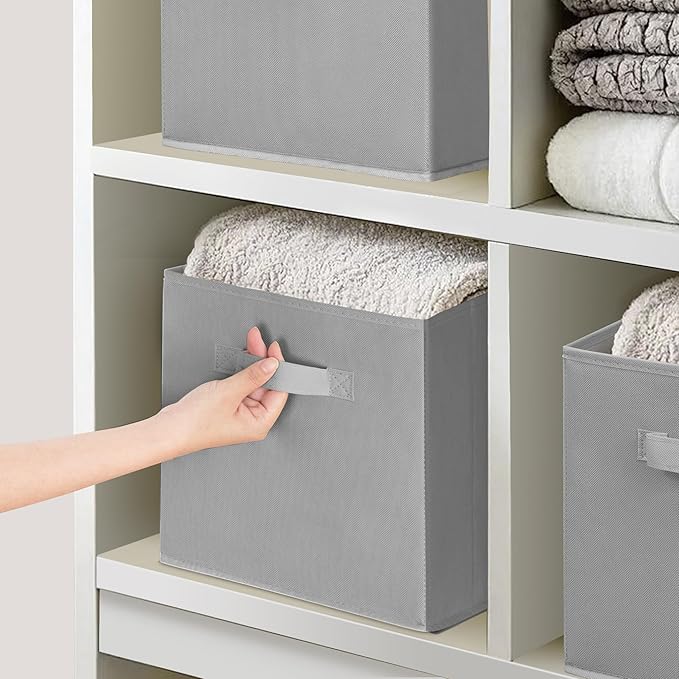 Easi 11 inch Cube Storage Bins, 10 Storage Cube Organizer, Collapsible Fabric storage cubes with Handles, Closet Storage Basket For Organization, Shelf Basket For Shelves Clothes Books, Gray