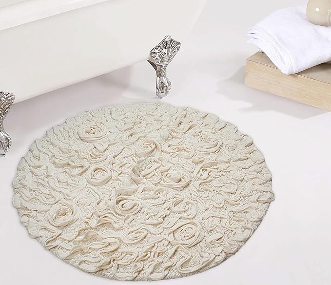 Home Weavers Bell Flower Collection 100% Cotton Tufted Bath Rugs, Extra Soft and Absorbent Bath Rugs, Non-Slip Bath Mats, Machine Washable, Bath Mats for Bathroom Floor and Tub, 30" Round, Ivory