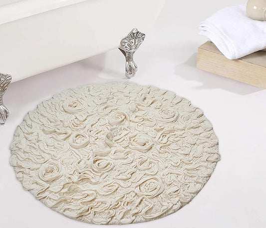 Home Weavers Bell Flower Collection 100% Cotton Tufted Bath Rugs, Extra Soft and Absorbent Bath Rugs, Non-Slip Bath Mats, Machine Washable, Bath Mats for Bathroom Floor and Tub, 30" Round, Ivory