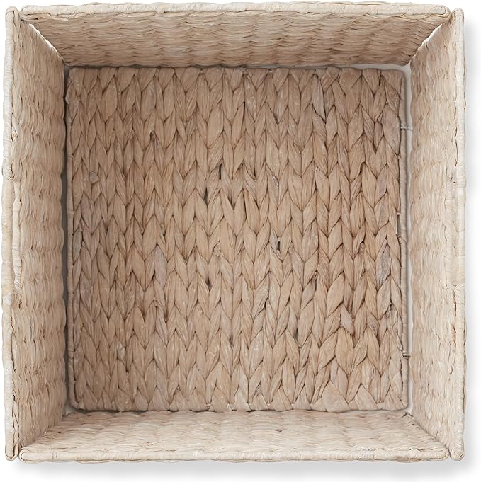 Casafield 13" x 13" Hyacinth Storage Baskets, Whitewash - Set of 6 Storage Organizers, Woven Wicker Cubes for Bathroom, Bedroom, Laundry, Shelves