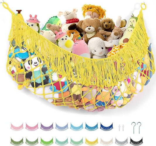 Stuffed Animal Hammock - Extra Large 63'' Long, Stuffed Animal Storage, stuffed animal Holder net, Hammock Large, Storage Hanging Organizer - Lemon yellow