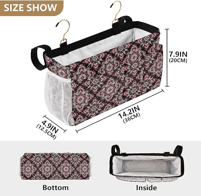 Paisley Cowboy Print Red Black Bedside Hanging Storage Basket Hanging Bag For Baby Bed for Glasses,Books,Mobile Phones,Keys