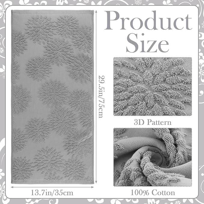 2 Pcs Quality Floral Jacquard Hand Towels Set for Bathroom Light Gray Hand Towels 100% Cotton Absorbent Decorative Weave Bath Decor Neutral Bathroom Decor Gift, 13.7 x 29.5 Inch