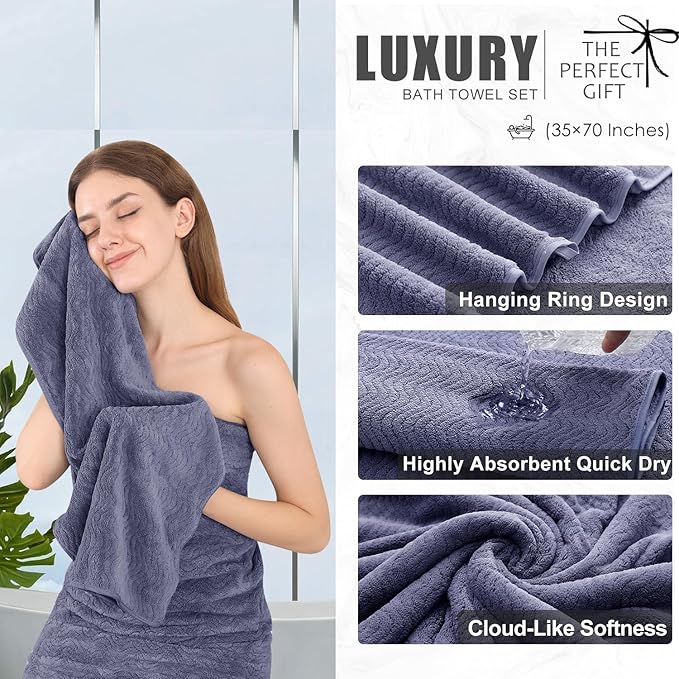 4 Piece Extra Large Bath Towel 35"x70" Oversized Bath Sheet Bath Towel Set for Bathroom Ultra Soft Cozy Highly Absorbent Quick Dry Bathroom Towel for Spa Gym Hotel,Shower Towel for Daily Use,Wedgewood