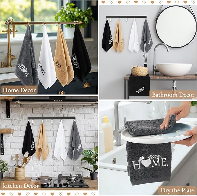 4 PCS Farmhouse Hand Towels Set 29" x 13" for Bathroom and Kitchen Rustic Embroidered Hand Towels Decorative Soft Absorbent Facecloth Set for Hostess Housewarming Gift