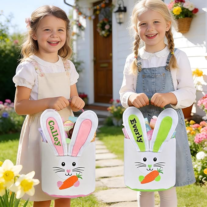 Easter Baskets for Kids - Touber Bunny Easter Basket | Gifts for Boys & Girls and Hunting Party Favor Supplies - Pink Ears
