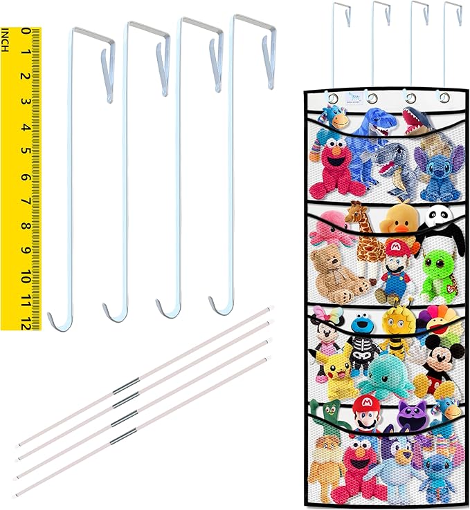 stuffed animal storage,The solution you have been looking for,stuff animal organizer,Holds a lot,toy storage,Way better than the ceiling hammocks,over the door,stuffy storage,White+Black