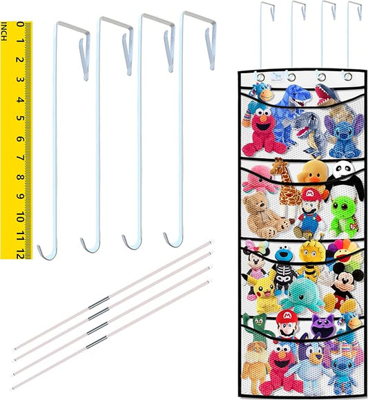 stuffed animal storage,The solution you have been looking for,stuff animal organizer,Holds a lot,toy storage,Way better than the ceiling hammocks,over the door,stuffy storage,White+Black