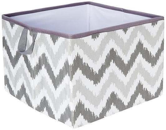 Bacati - Large Storage Tote Mix N Match Ikat Chevron/Dots Grey 14 x 14 x 10 inches