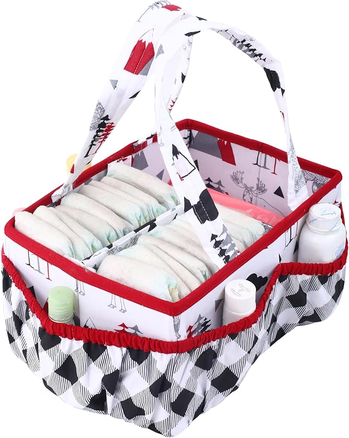 Bacati - Lumberjack Nursery Kids Storage Items, Red/Black/Grey Nursery Storage Caddy
