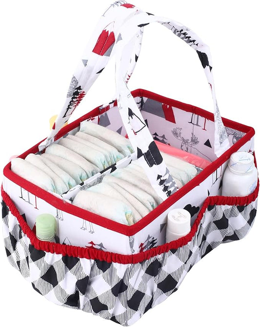 Bacati - Lumberjack Nursery Kids Storage Items, Red/Black/Grey Nursery Storage Caddy